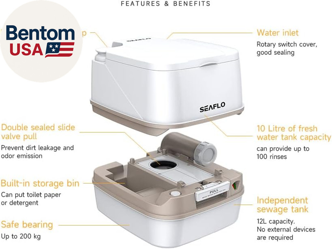 12L Premium Portable Travel Toilet – 3.2 Gallon Waste Tank, 2.6 Gallon Fresh Wat