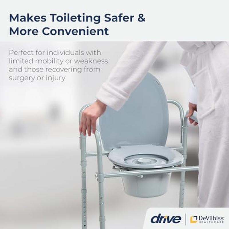 Portable Bariatric Bedside Commode 3-in-1 Foldable Toilet Chair 350lb Capacity