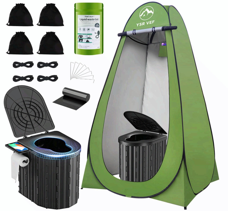 Portable Camping Toilet w/Pop Up Privacy Tent Ergonomic Potty