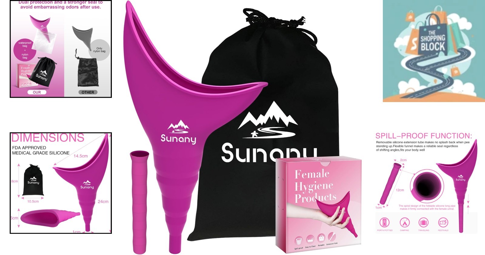 Pink Silicone Reusable Female Urinal, Portable & Easy to Use
