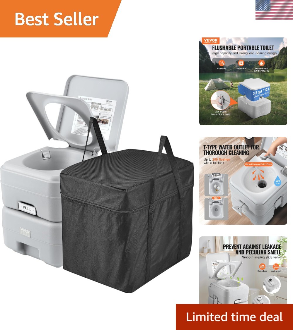 Ergonomic Portable Toilet for Camping – Pressurized Flush & Carry Bag Included