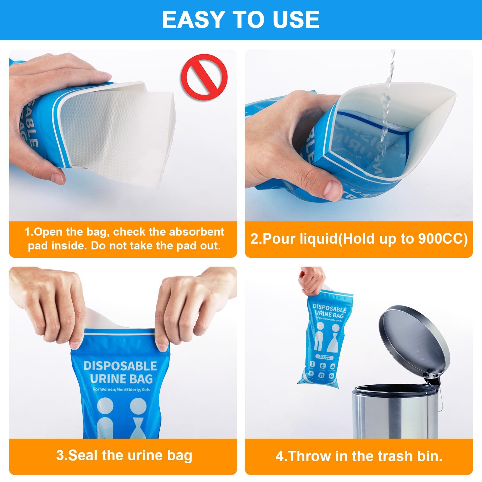 900ML Urine Bags 24 Pcs Portable Emergency Pee Vomit Travel Car Camping Men Wome