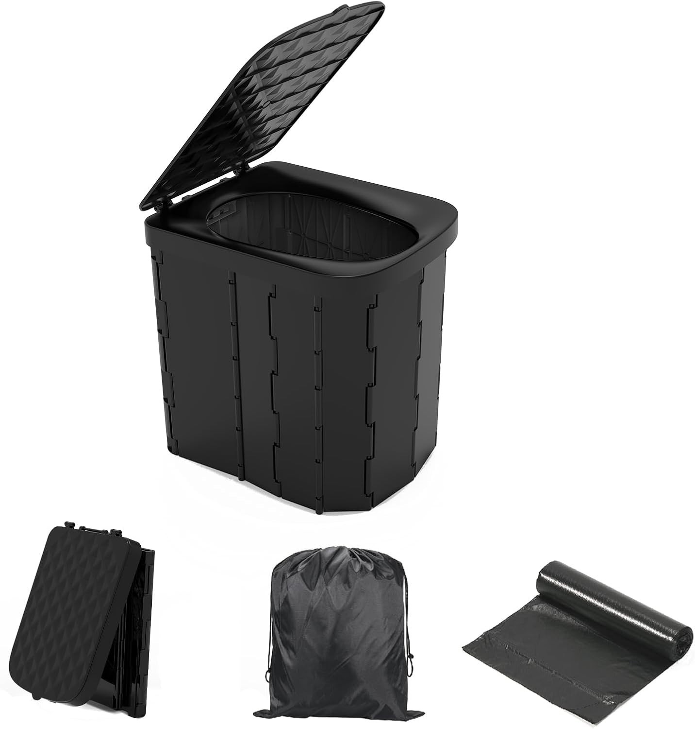 NEW XL Portable Folding Camping Toilet with Lid Travel Adult Car Potty Black