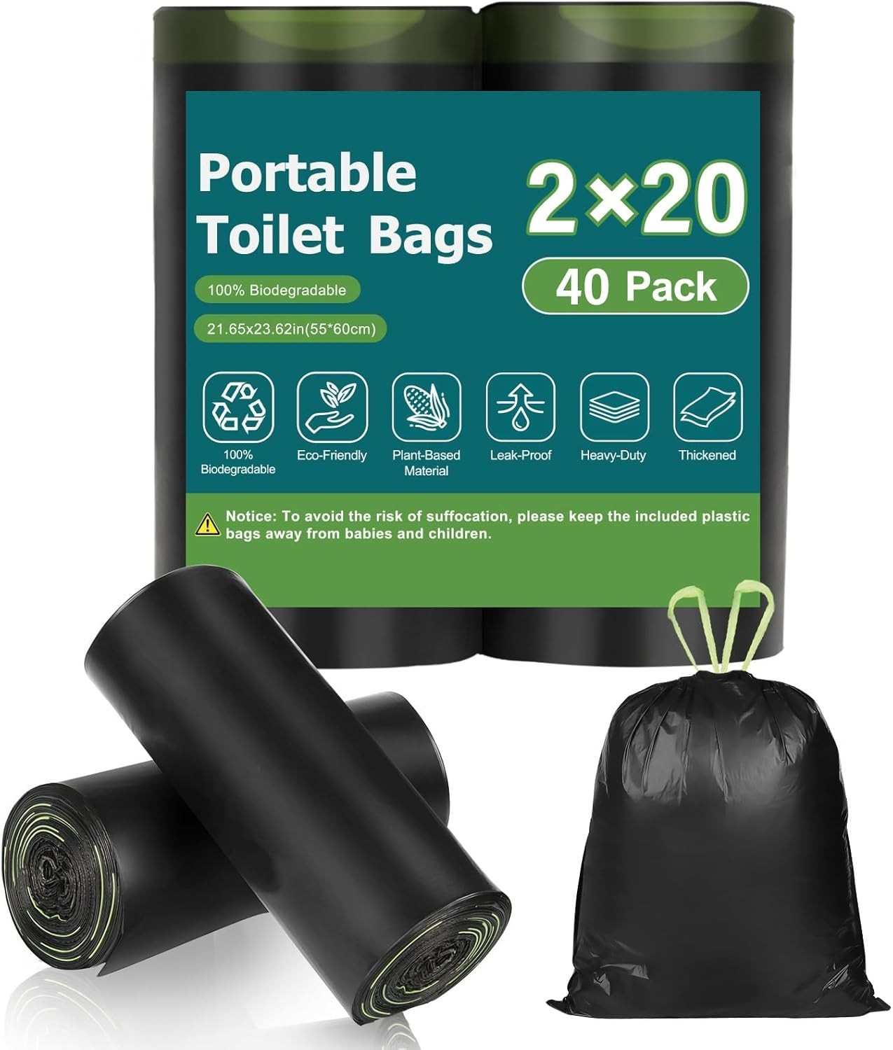 40 Portable Toilet Camping Toilet Bags Biodegradable W/ Drawstring & Lemon Scent