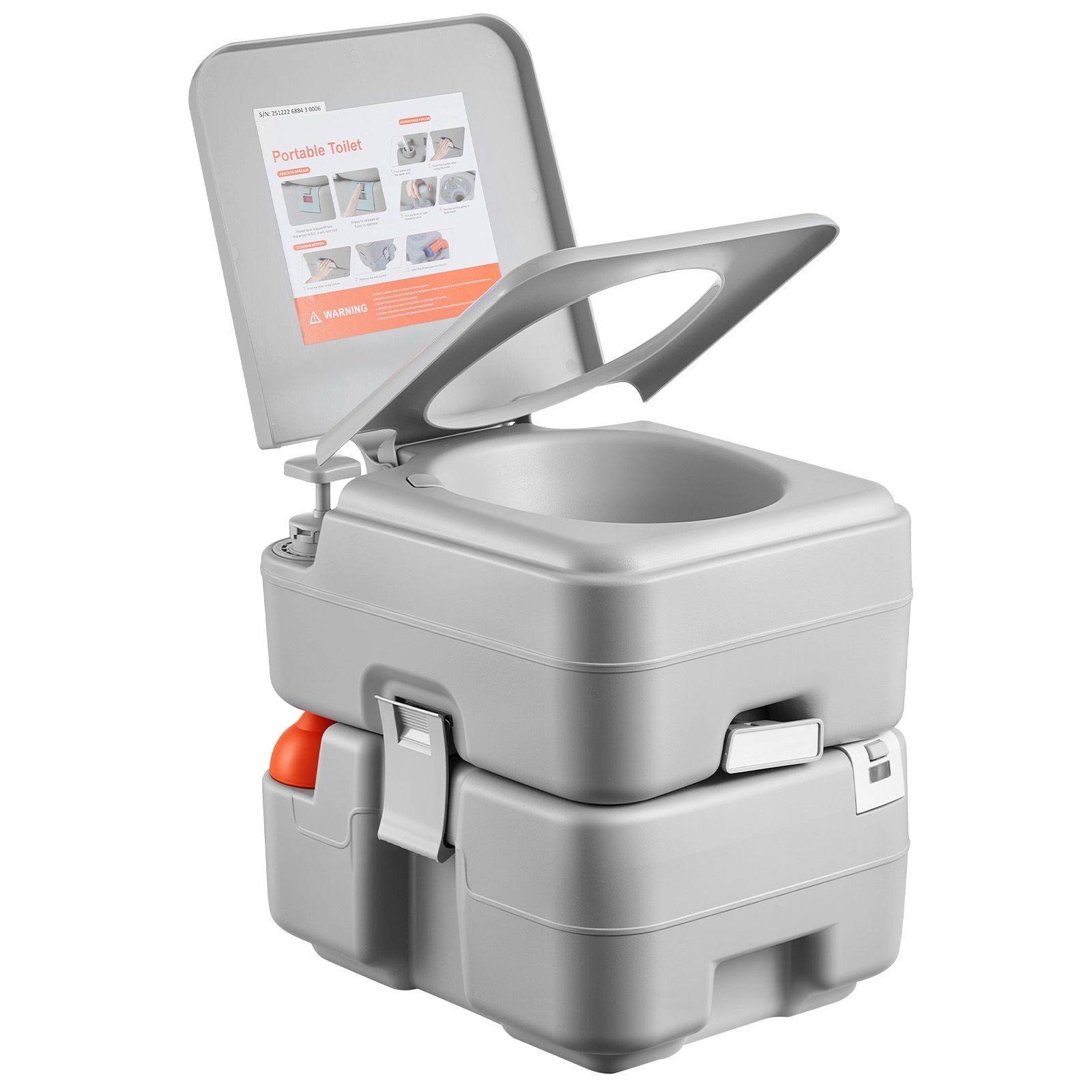 Portable Toilet 330lb Capacity, Detachable 5.3gal Tank, 120 Flushes
