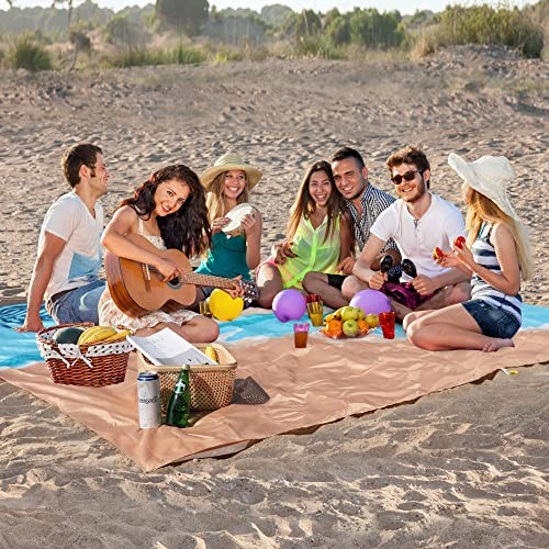 Extra Large Waterproof Sandproof Beach Mat for 6-8 Adults, 128″x108″ Sunset