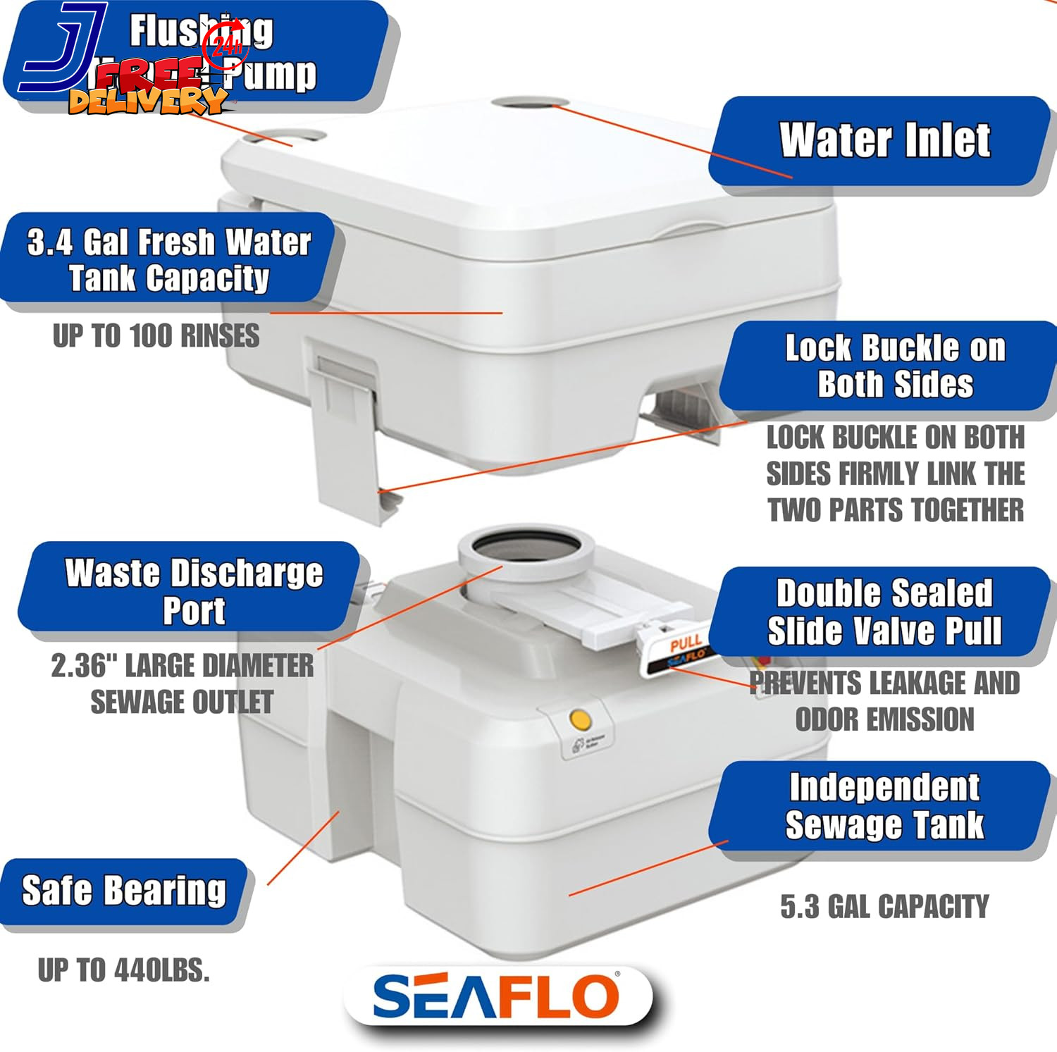 5.3 Gallon Portable Toilet for RV, Boat & Camping Multifunctional Convenience