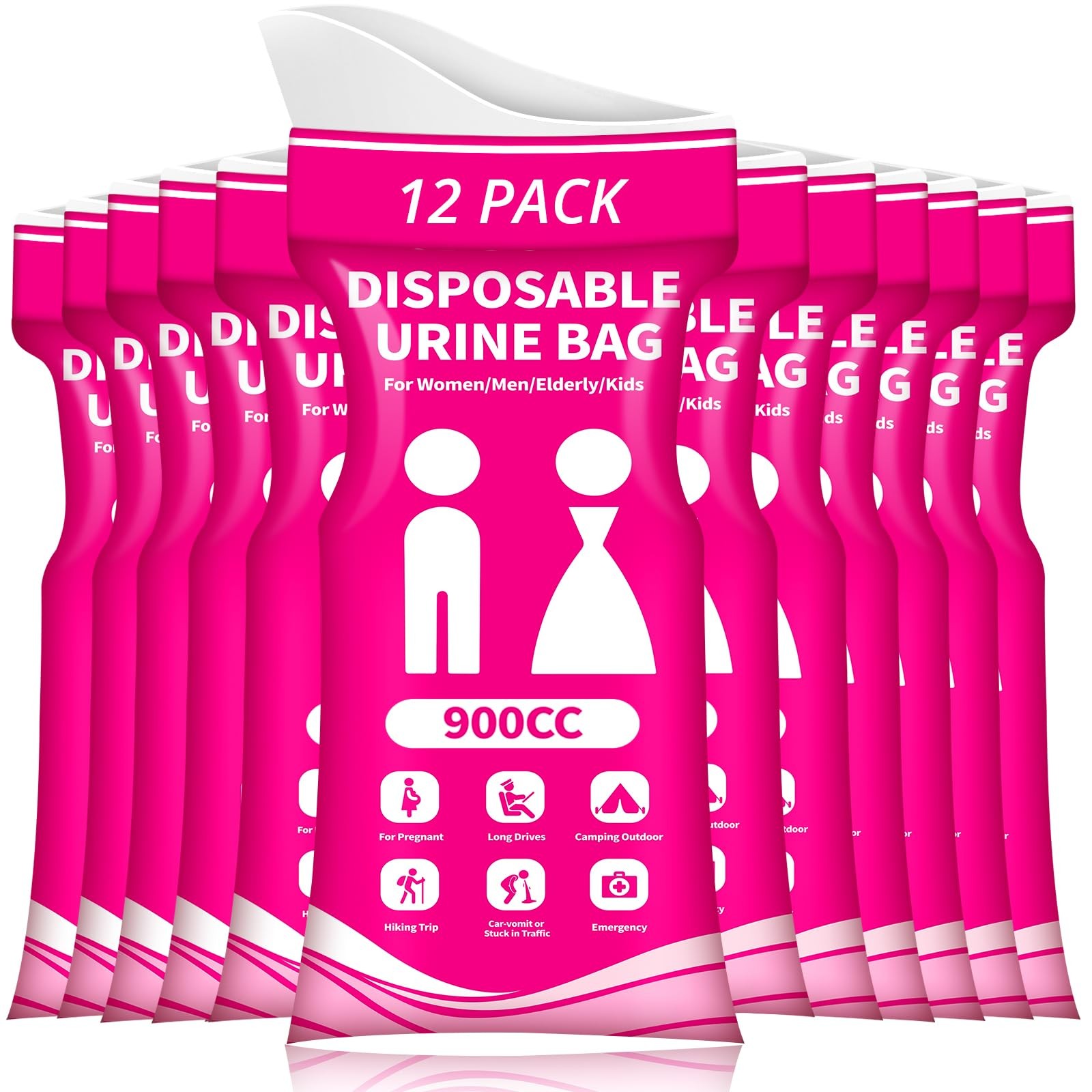 Portable Disposable Urine Bags 900ML – 12 PCS Travel Pee Bags for Emergencies