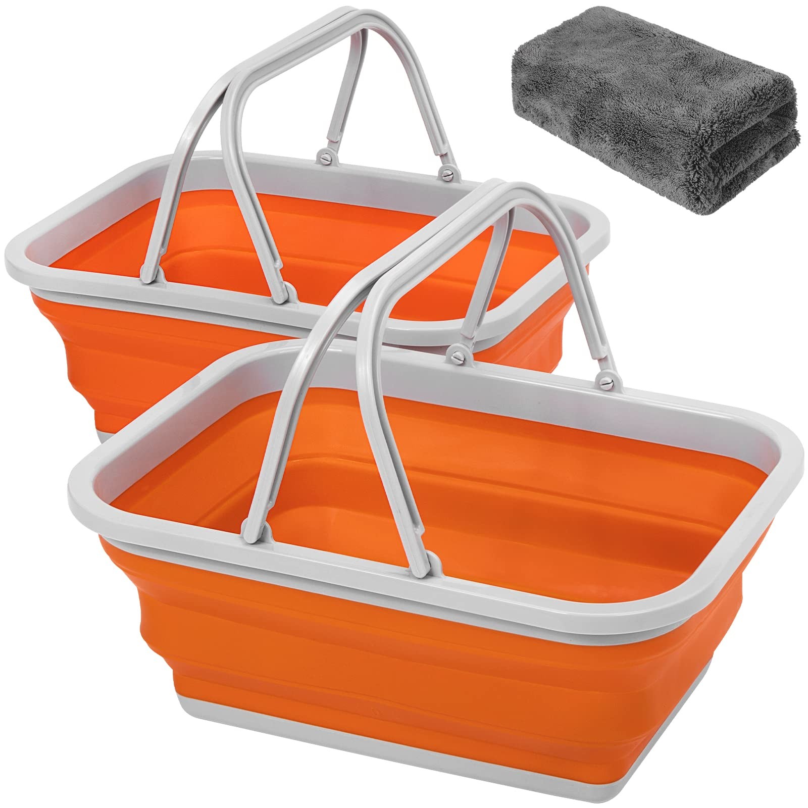 2 Pack Collapsible Sink with Handle Towel, 2.37 Gal / 9L Foldable Wash Basin …