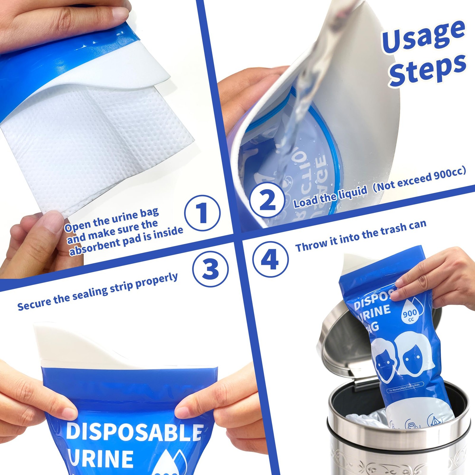 Portable Pee Bags 900ML Emergency Urinal Travel Camping Hiking Outdoor Use