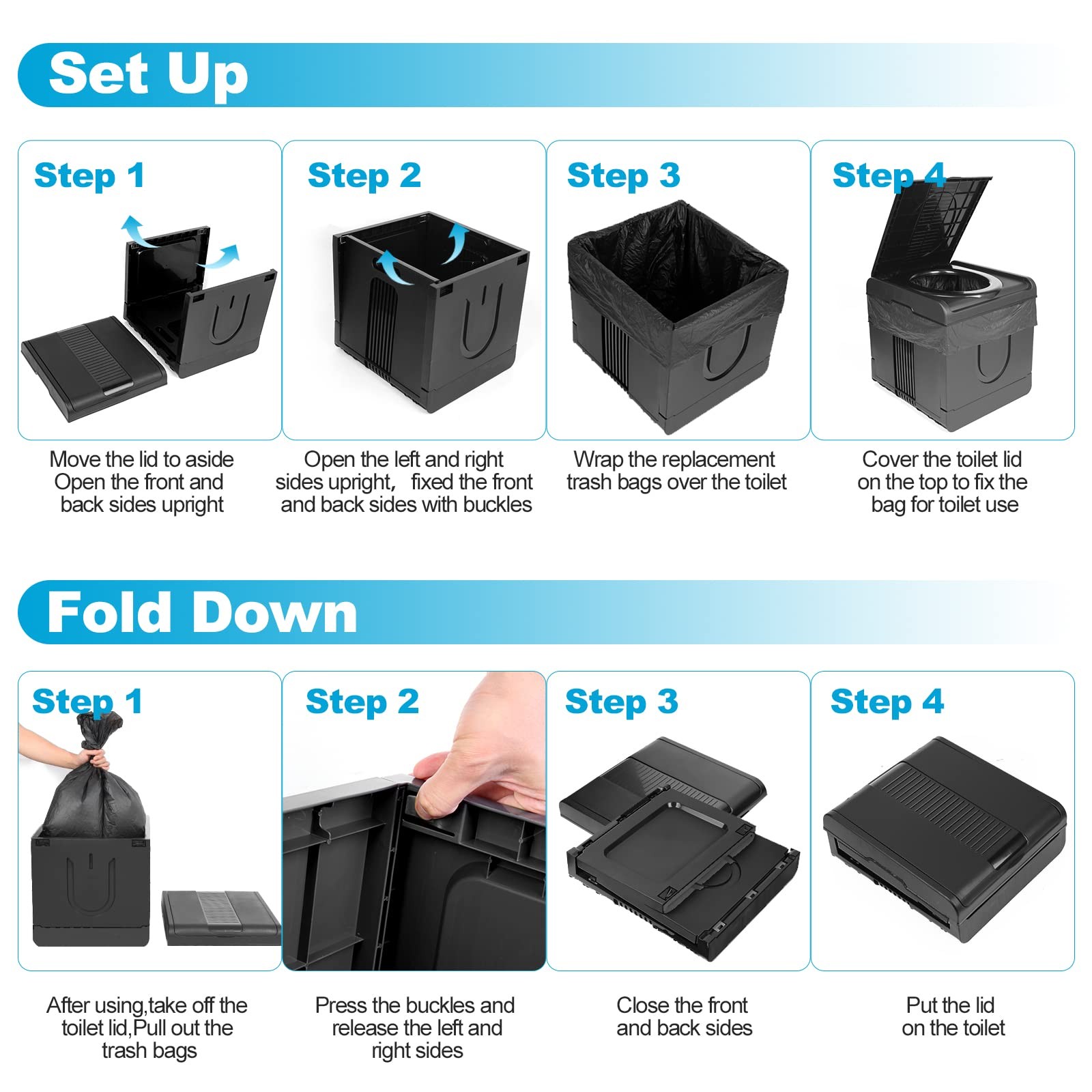 XXL Portable Toilet Camping Toilets for Car Indoor Outdoor Commode Foldable T…