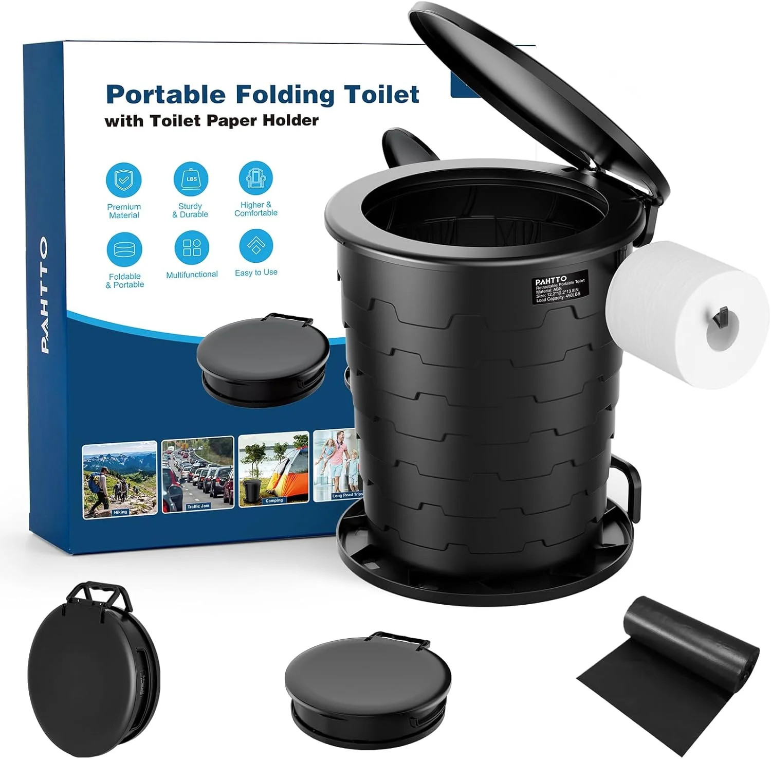 Camp Toilet for Adults, Upgraded 2nd Generation, Retractable Portable Camping To