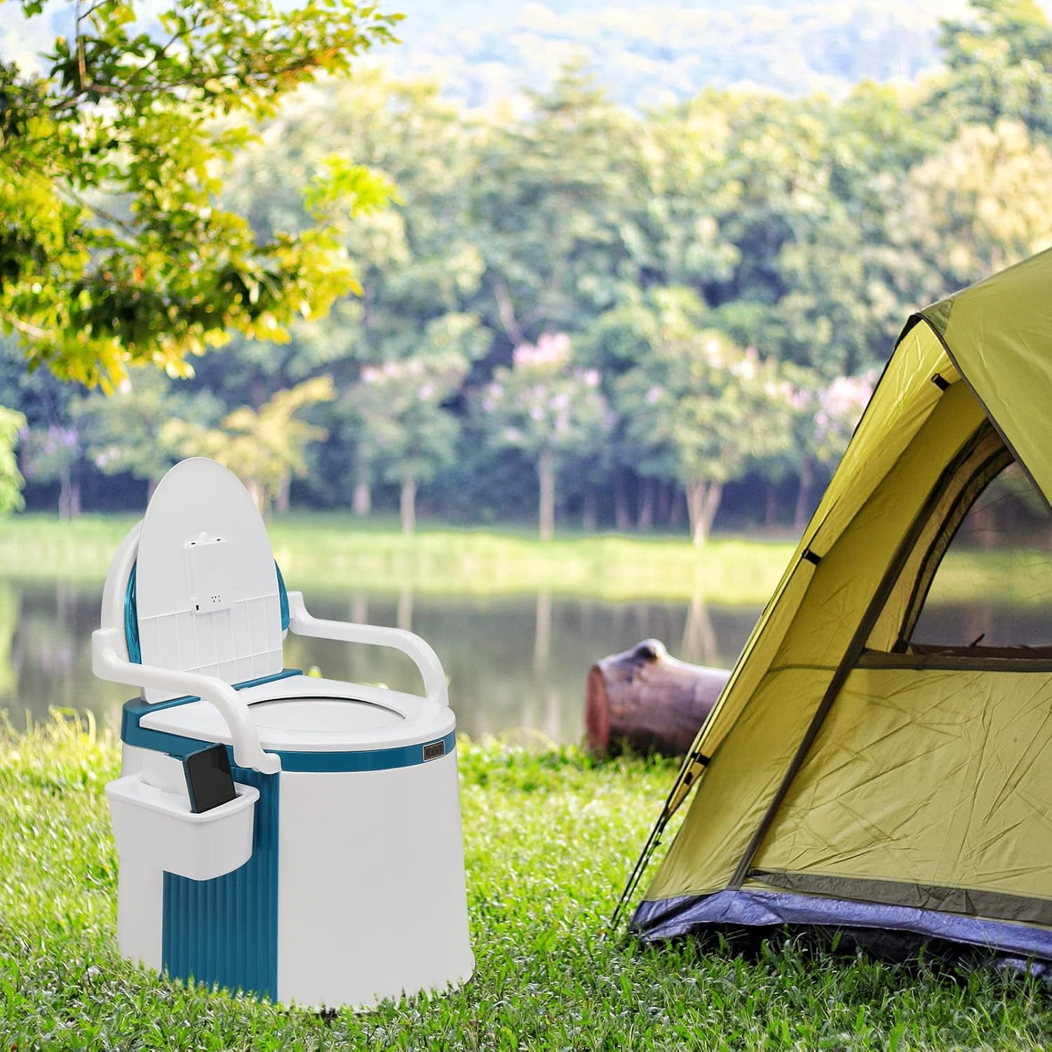 Portable Toilet | Back & Handrail Design Commode with 5 Gallon Bucket Inner, Cam