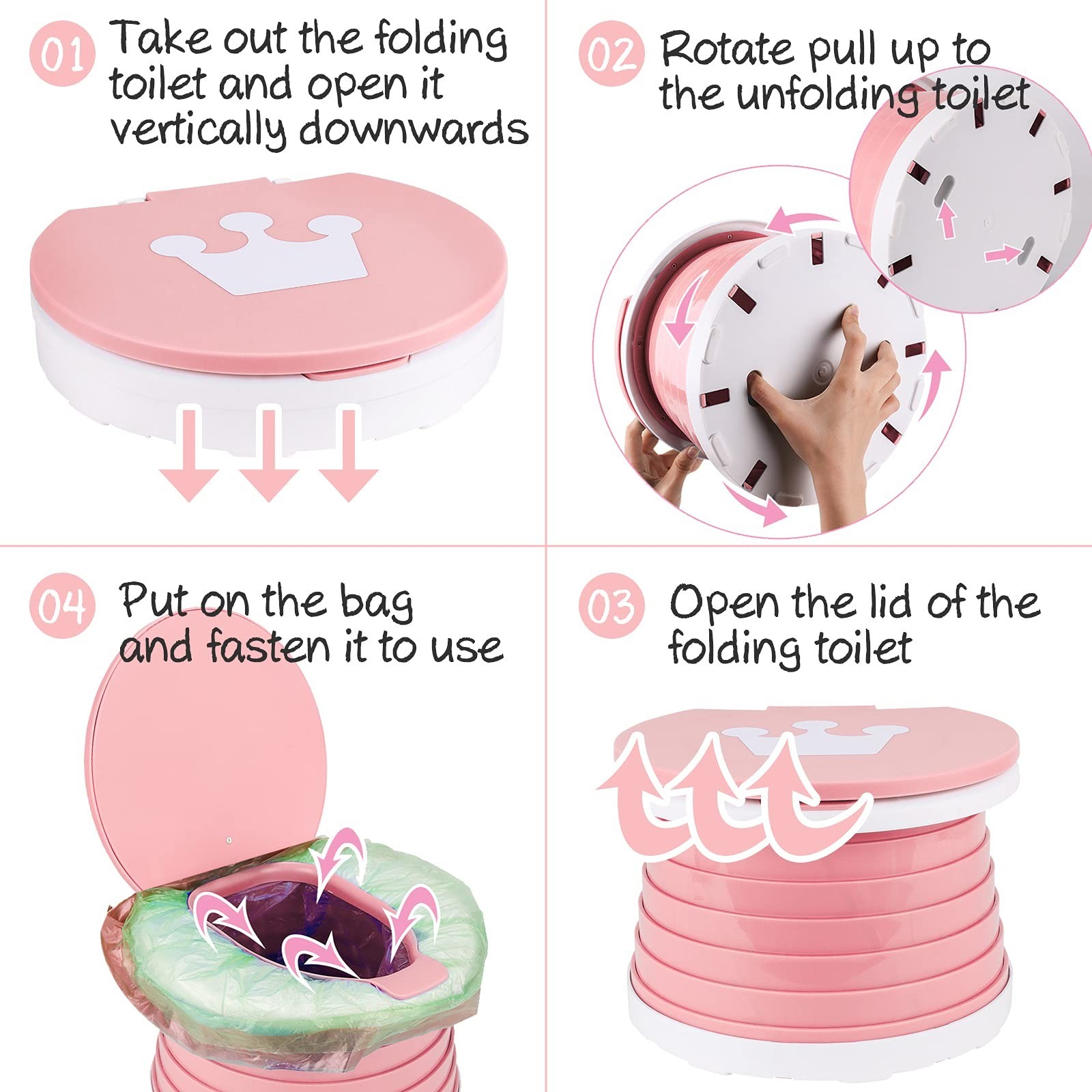 Portable Potty Seat, Toddler Folding Training Toilet Chair Kids Travel Foldab…