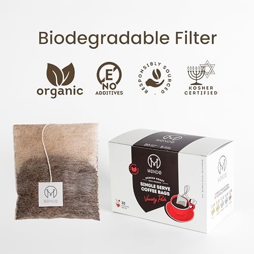 Mondo Single Serve Coffee Bags (20 Cups) Variety Pack – Organic, Medium Roast
