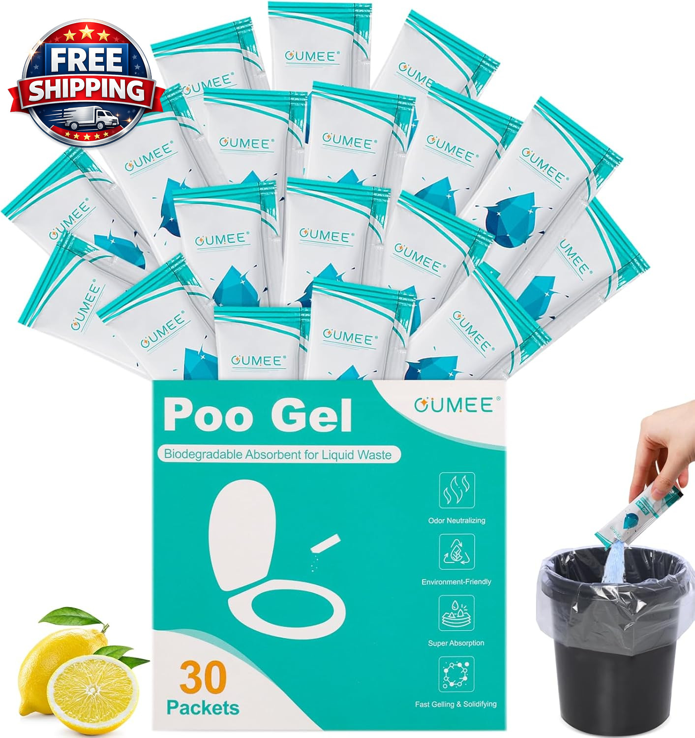 30 PACK Poo Gel for Portable Toilet, Camping Toilet Powder for Potty Bags