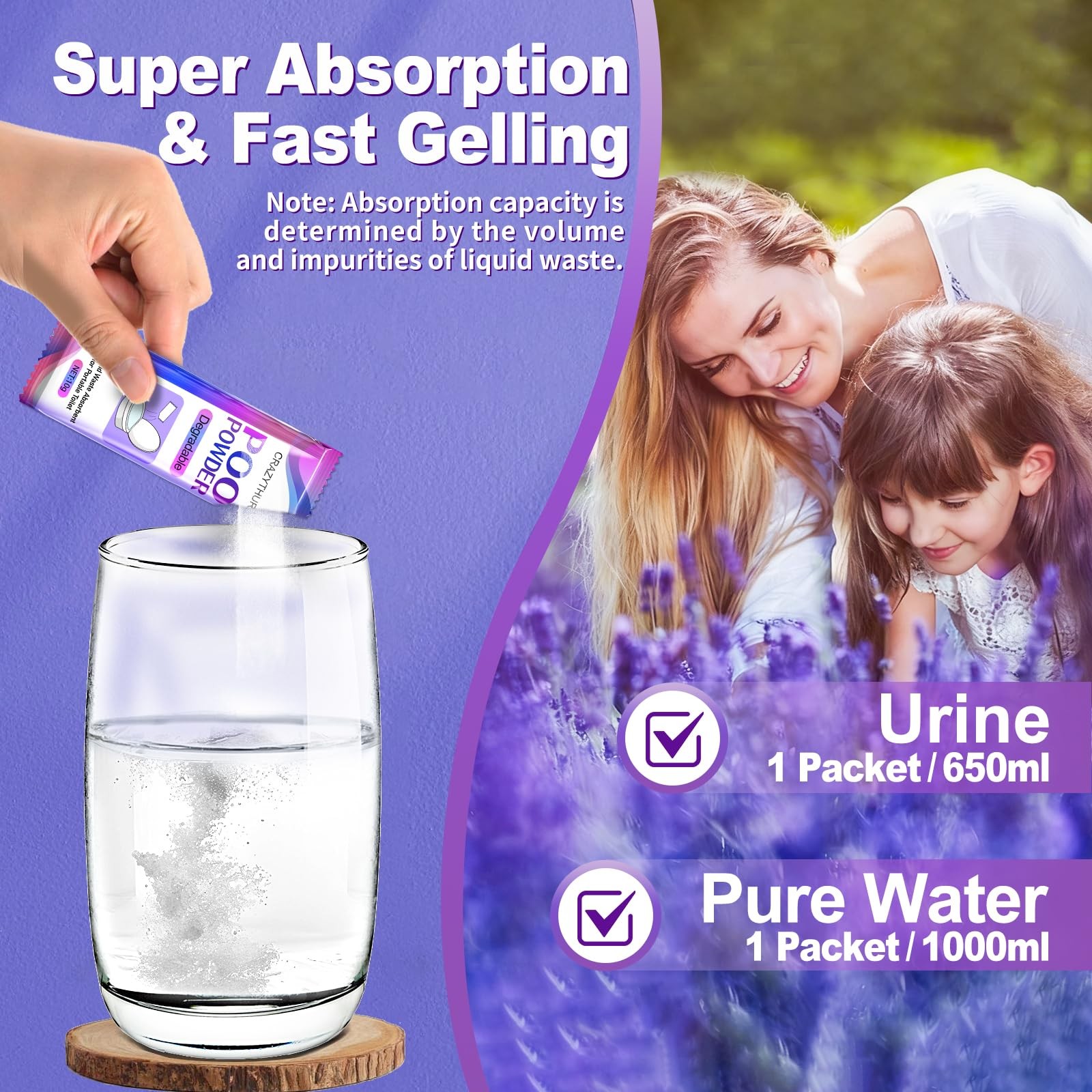 50PCS Poo Gel and Portable Toilet Gel with Lavender Scent, Camping Toilet Gel…