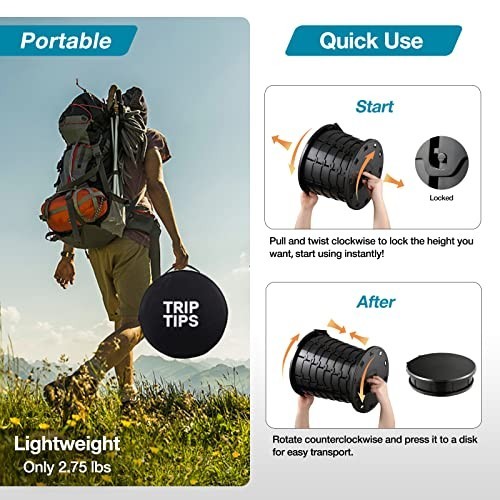 Retractable Portable Toilet Adjustable Height 13 Inch 380lbs Camping Folding