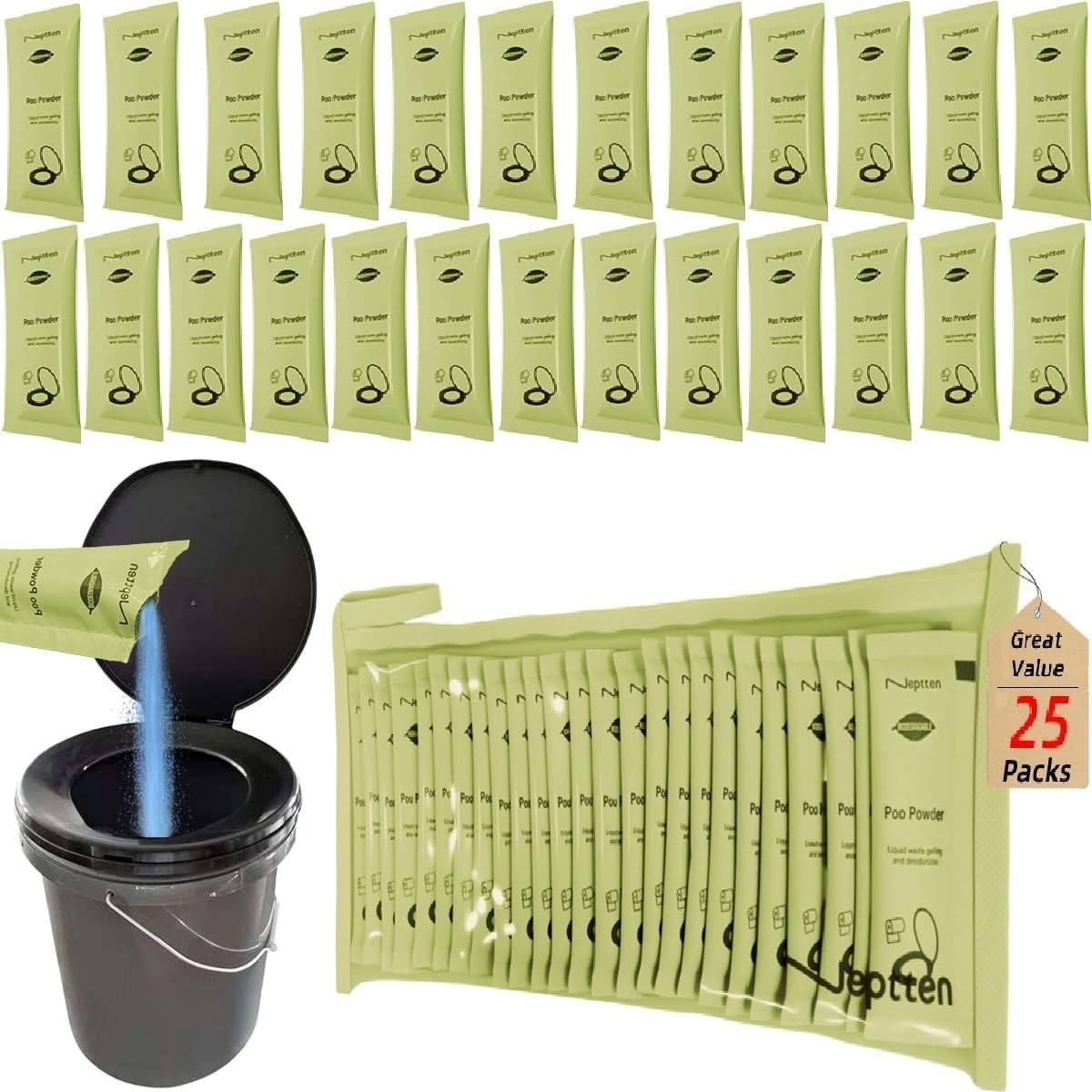 Eco-Friendly Camping Toilet Powder – Odor Control Gel, 10 Fast-Acting Sticks