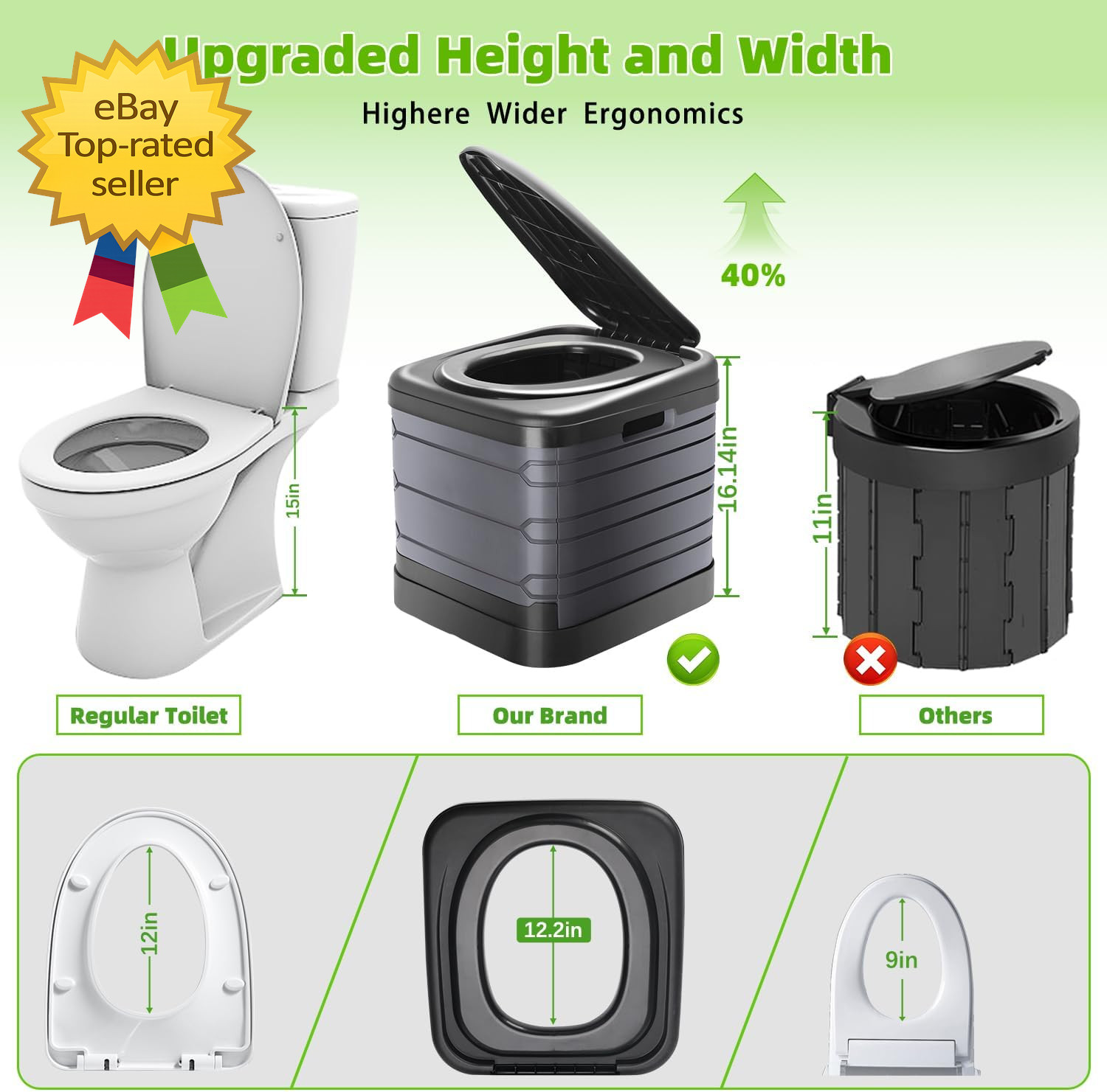 XXL Portable Camping Toilet 16 Inch Tall with Lid Carry Bag Heavy Duty Potty“`