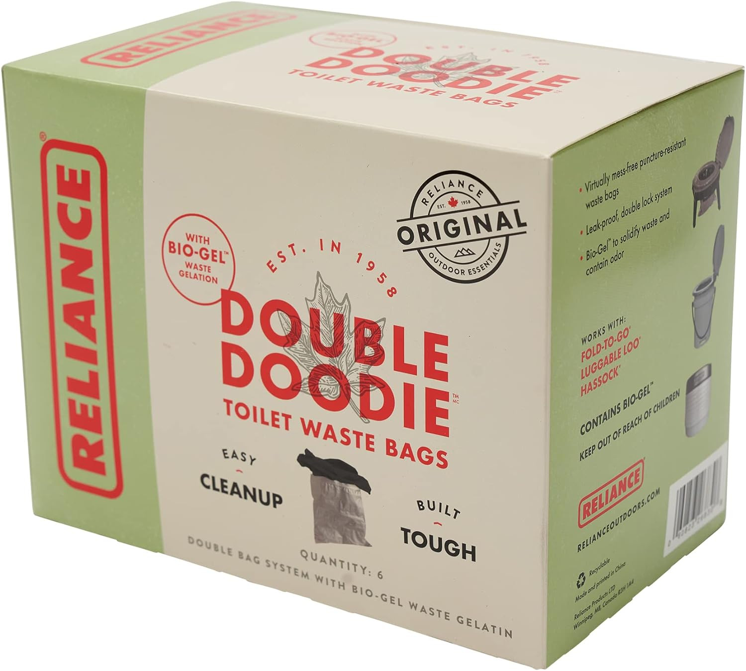 Reliance Products 2683-03 Double Doodie Toilet Waste Bags (6-Pack), Black