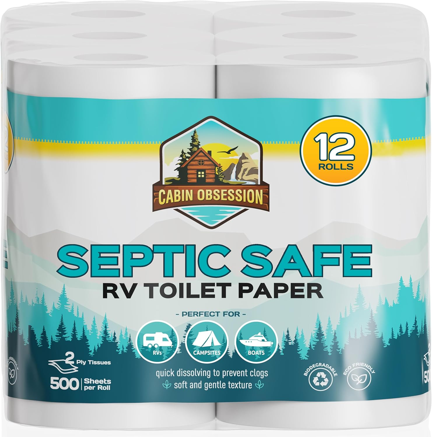 RV Toilet Paper – 12 Pack Septic Safe Toilet Paper 2-Ply Quick Dissolving Camper