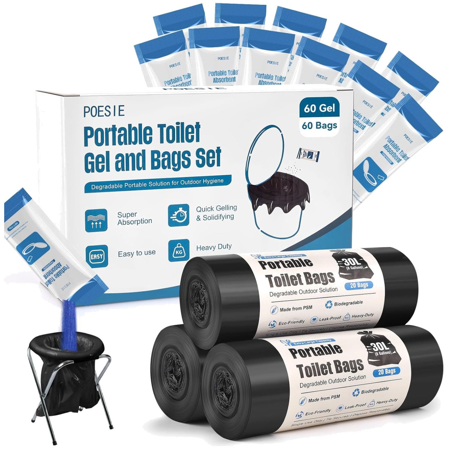 Portable Poo Gel Powder for Camping – 60 Bags