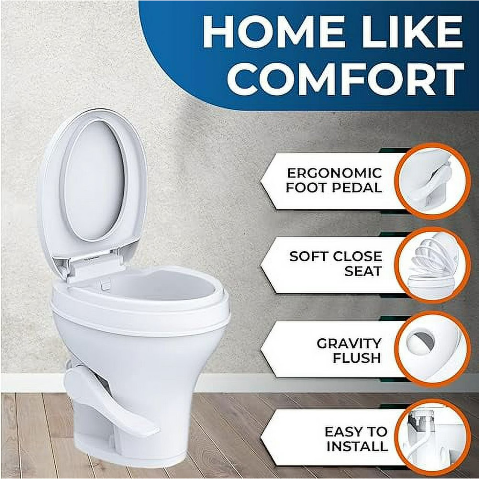 Residential Height Camper/Rv Toilet with Sprayer Attachment, 18.5” Standard Heig