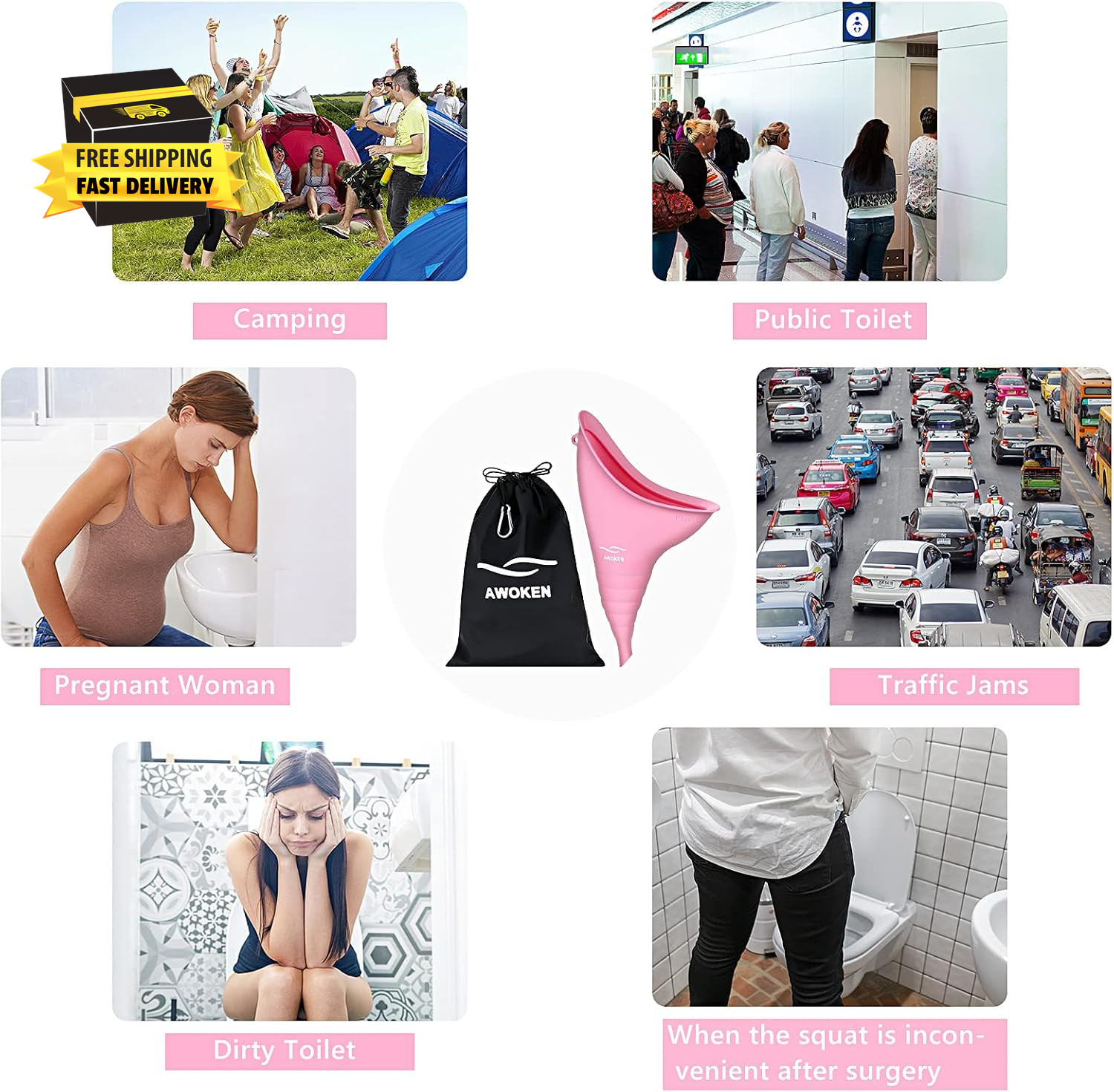 Female Urination Device,Reusable Female Urinal Silicone Women Pee Funnel Allows
