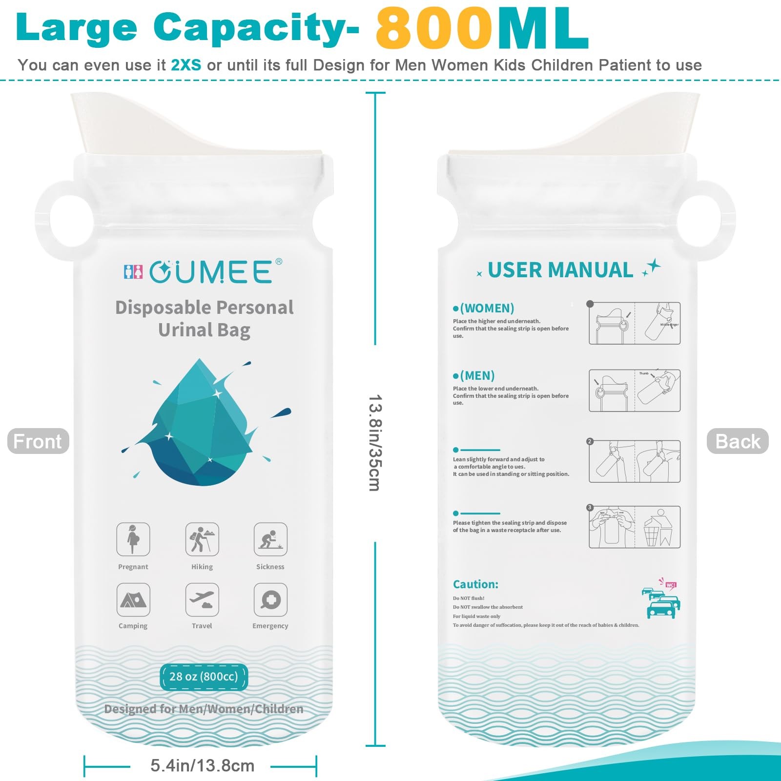800ML Disposable Urinal Bags, 8/12/20/23/28 Pcs Camping Pee Bags Unisex Urine…