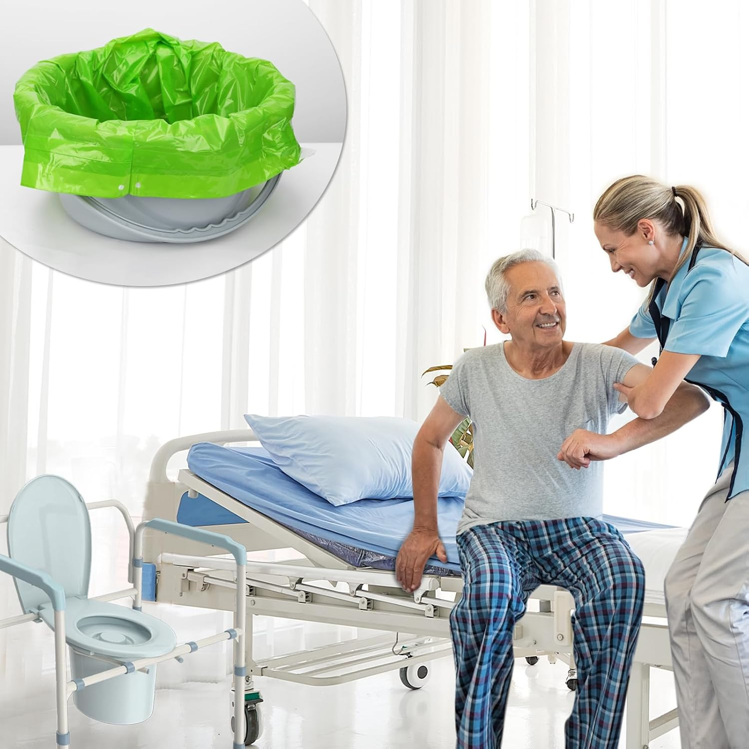 Bedside Commode Liners Bags, Universal Fit for Commode Chair, Camping Toilet | 1