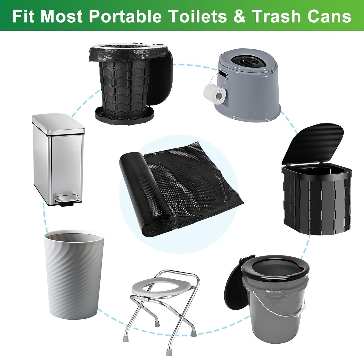 Portable Toilet Bags 8 Gallon Biodegradable Camping Potty Waste Bags 5Gal