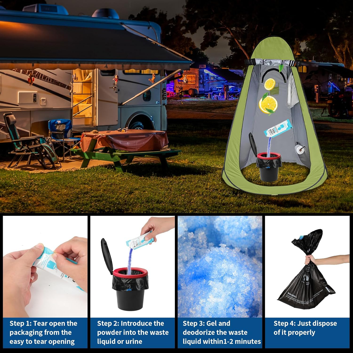 Oceanengine Portable Toilet Bags Poo Gel Set, 8 Gallon Camping Toilet Bags with