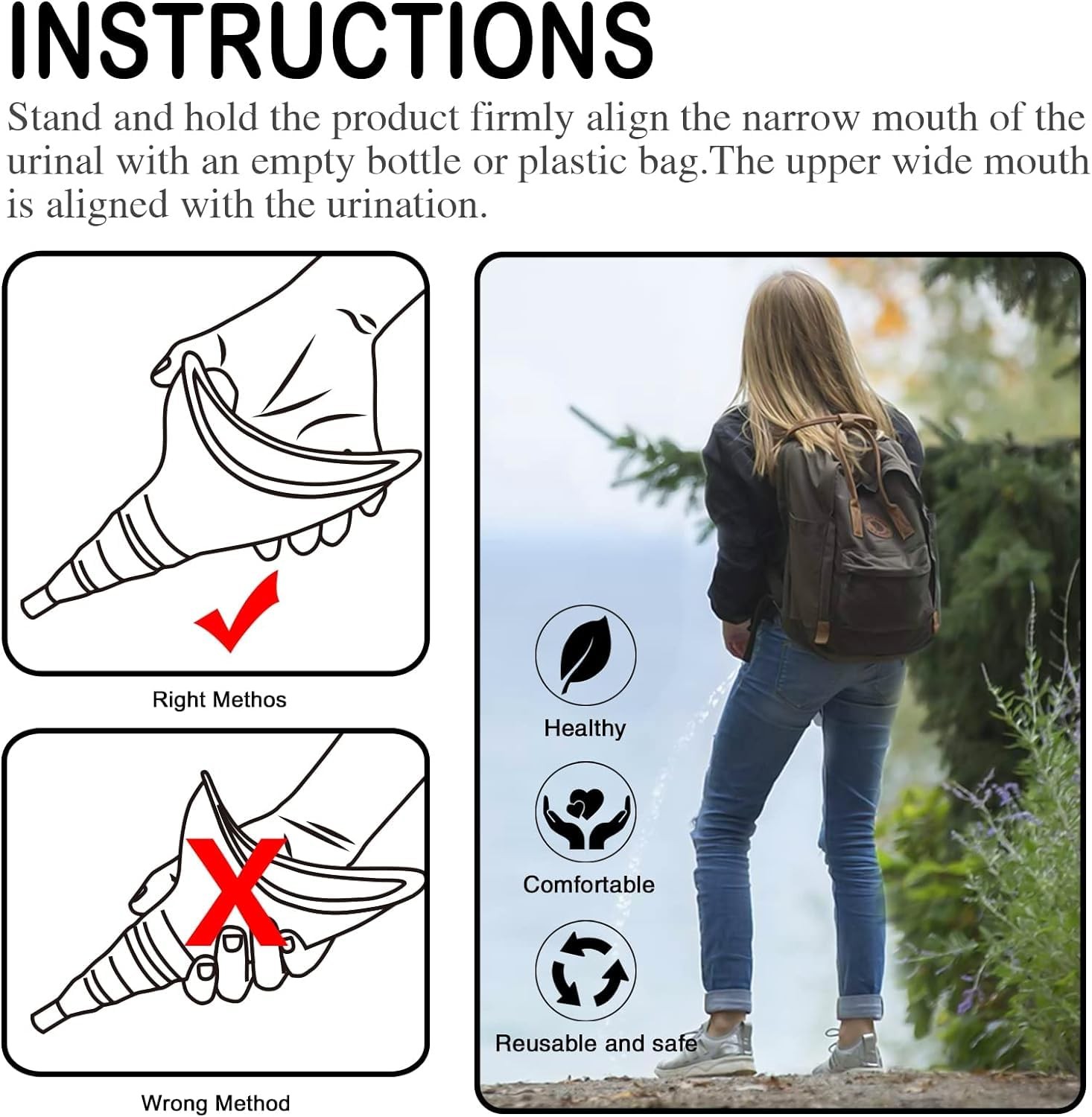 Reusable Silicone Female Urination Device Pee Funnel for Women Black