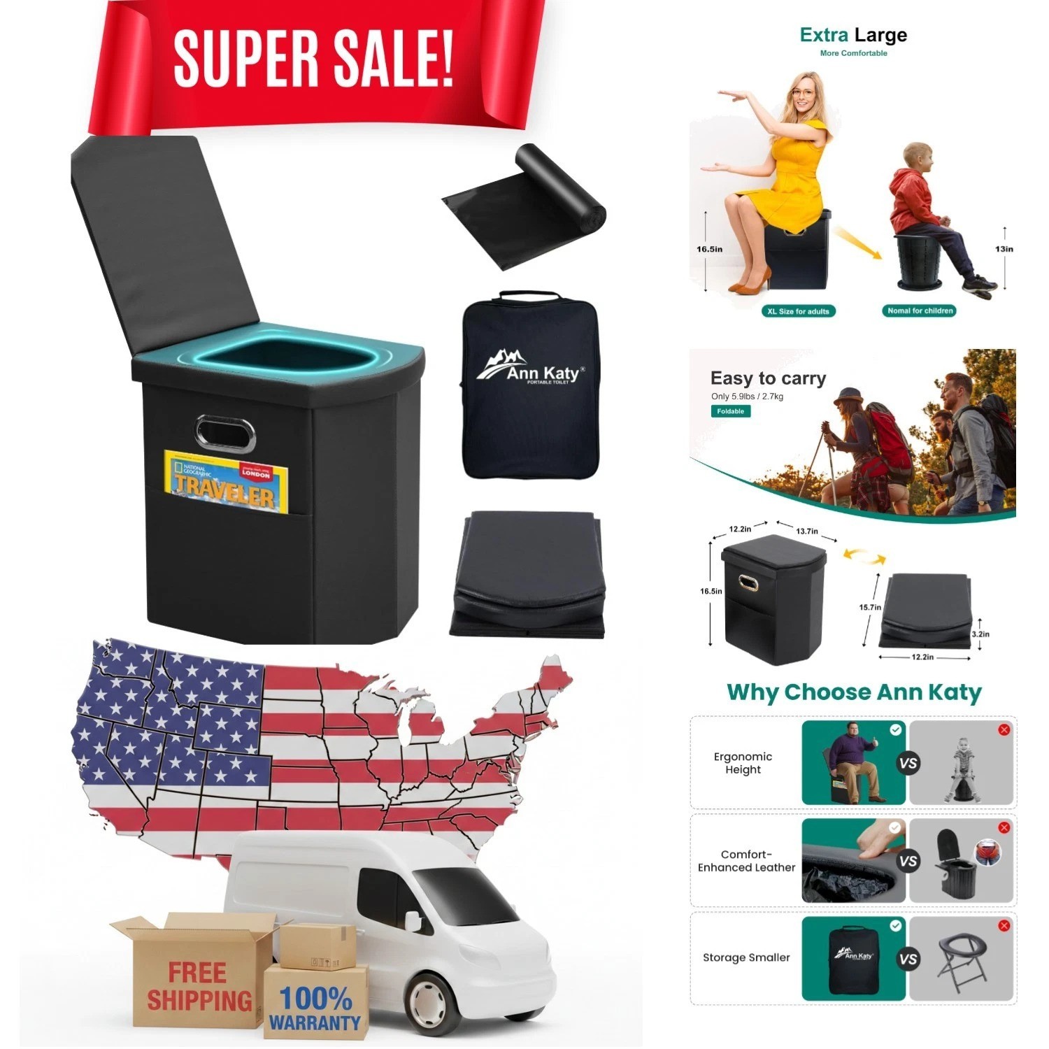 Multi-Functional XL Portable Toilet – Elevated Comfort for All Adventures