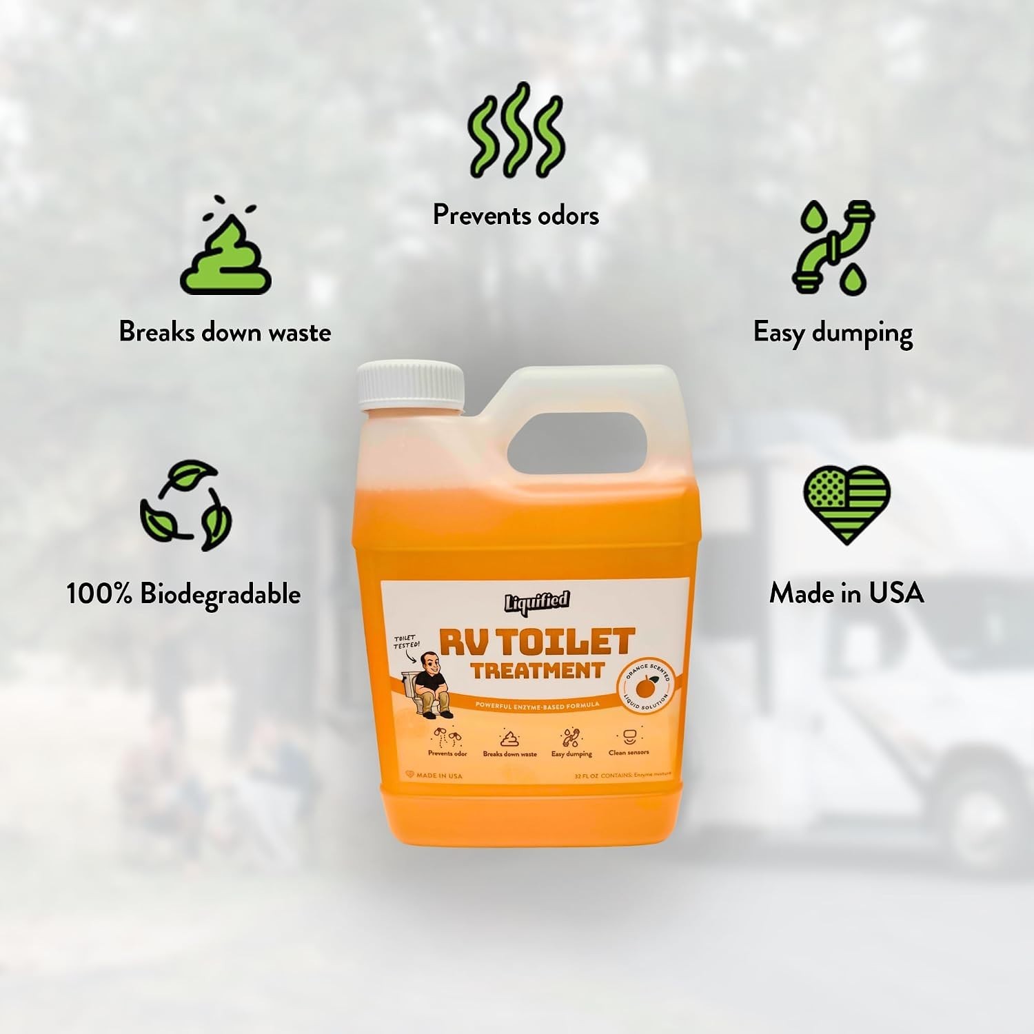 Orange Scented 32oz Septic Safe Waste Digester for RV Bathrooms – USA Made