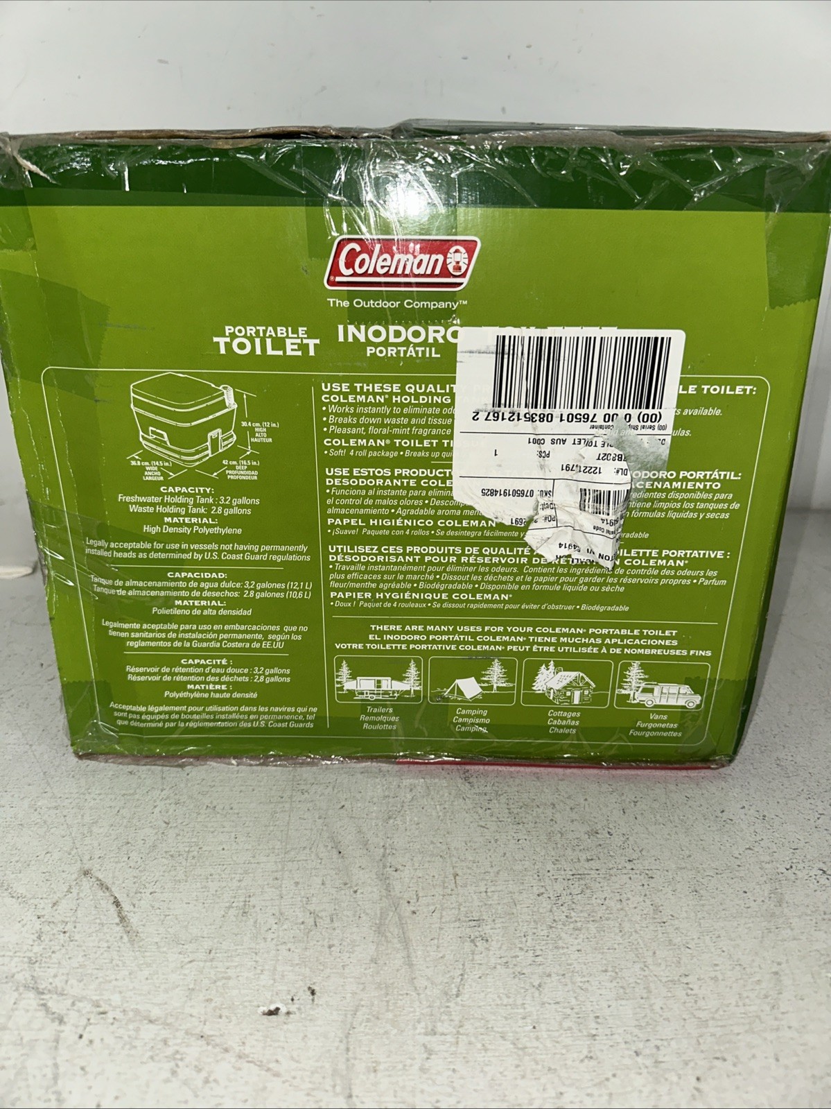 Coleman Portable Flush Toilet 3.2 Gallon Camping Gear 827-802T