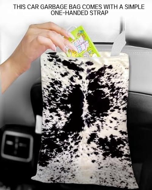 Hanging Car Trash Can Bag – Black & White Cowhide, Retro Black White Cowhide