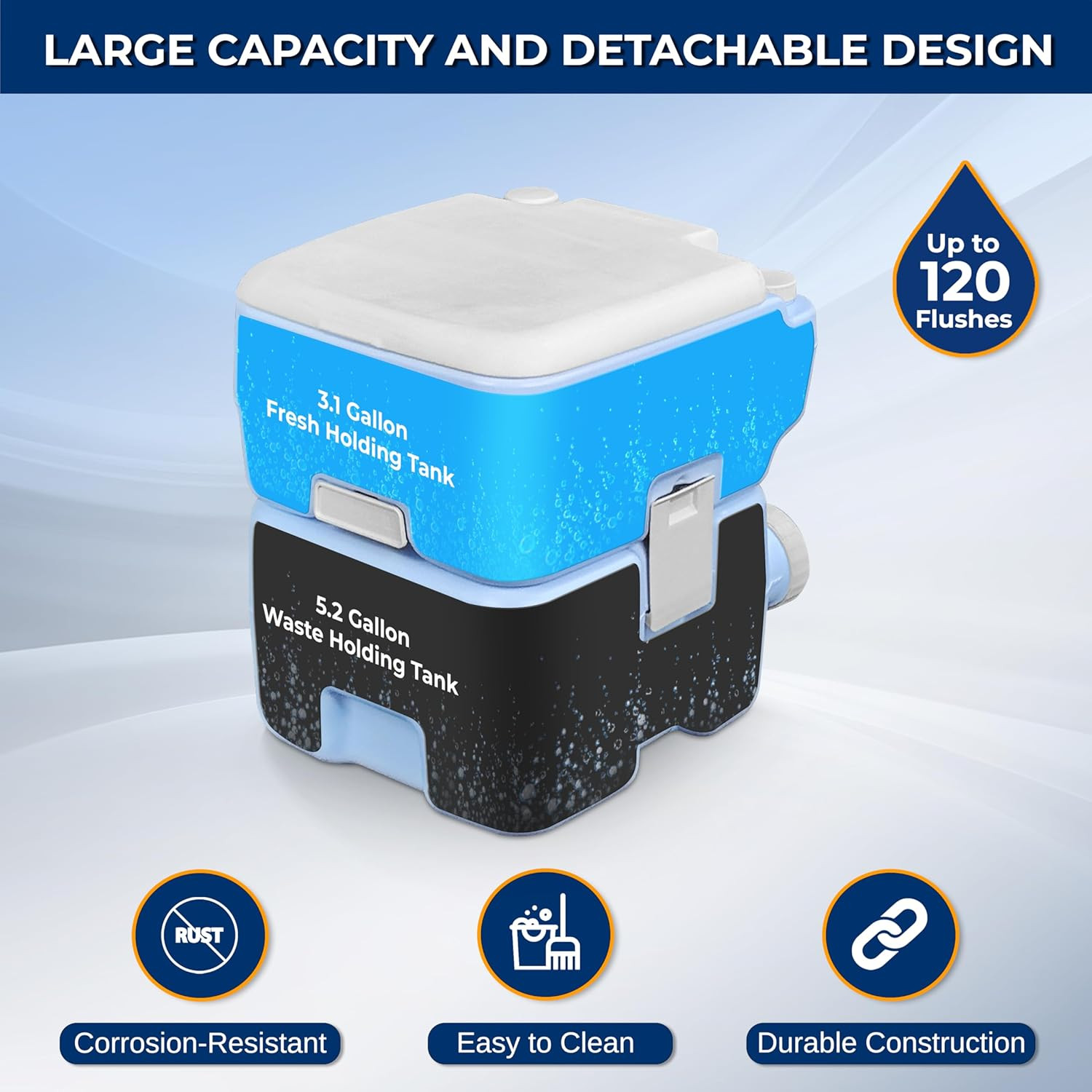 5.2 Gal Portable Camping Toilet for Adults, 100+ Flushes Porta Potty Camp Toilet
