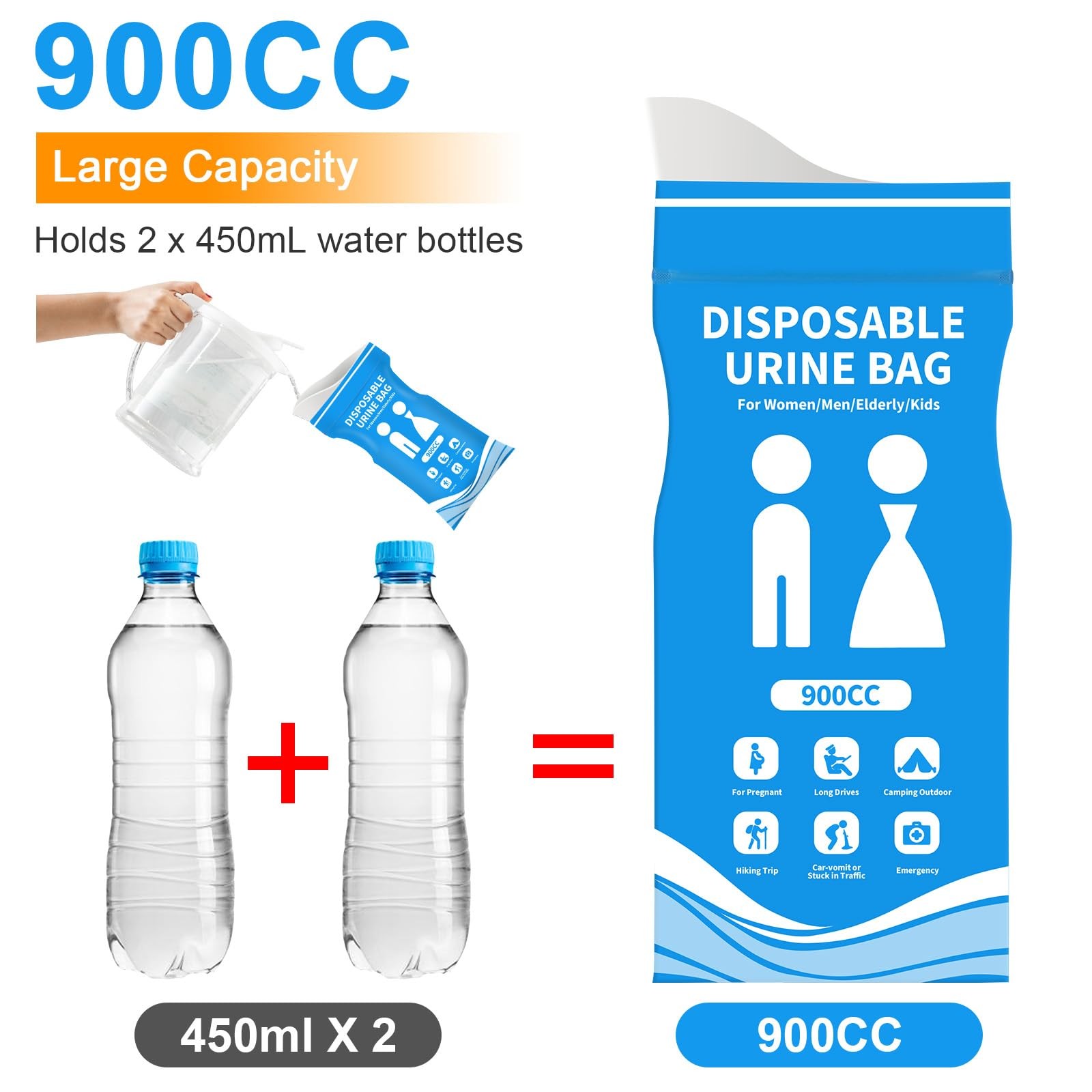Disposable Urine Bags 12 Pcs, 900ML Pee Bags for Travel for Women and Men, Em…