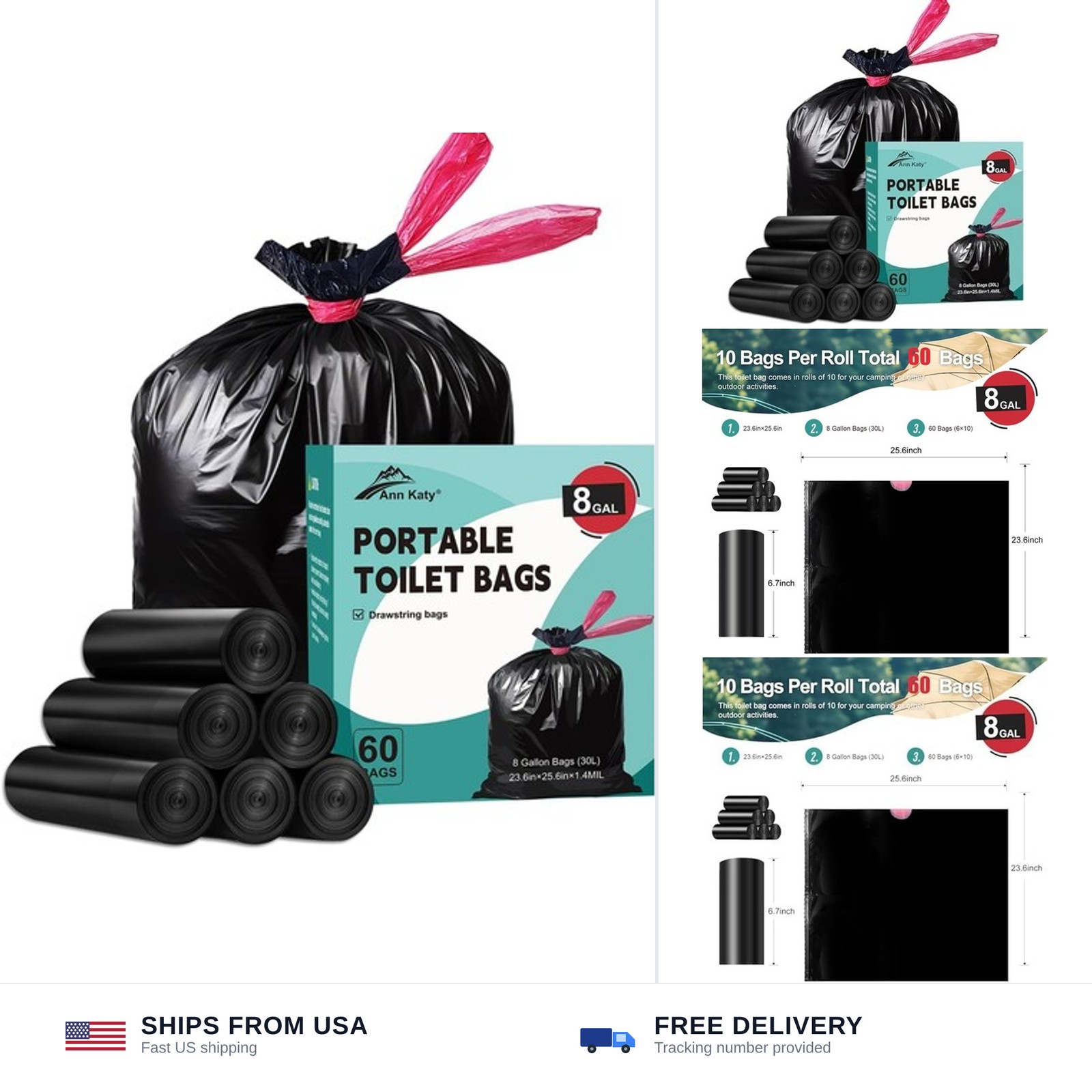 Ann Katy Portable Toilet Bags, Leak-Proof Waste Bags for Outdoor, Hiking
