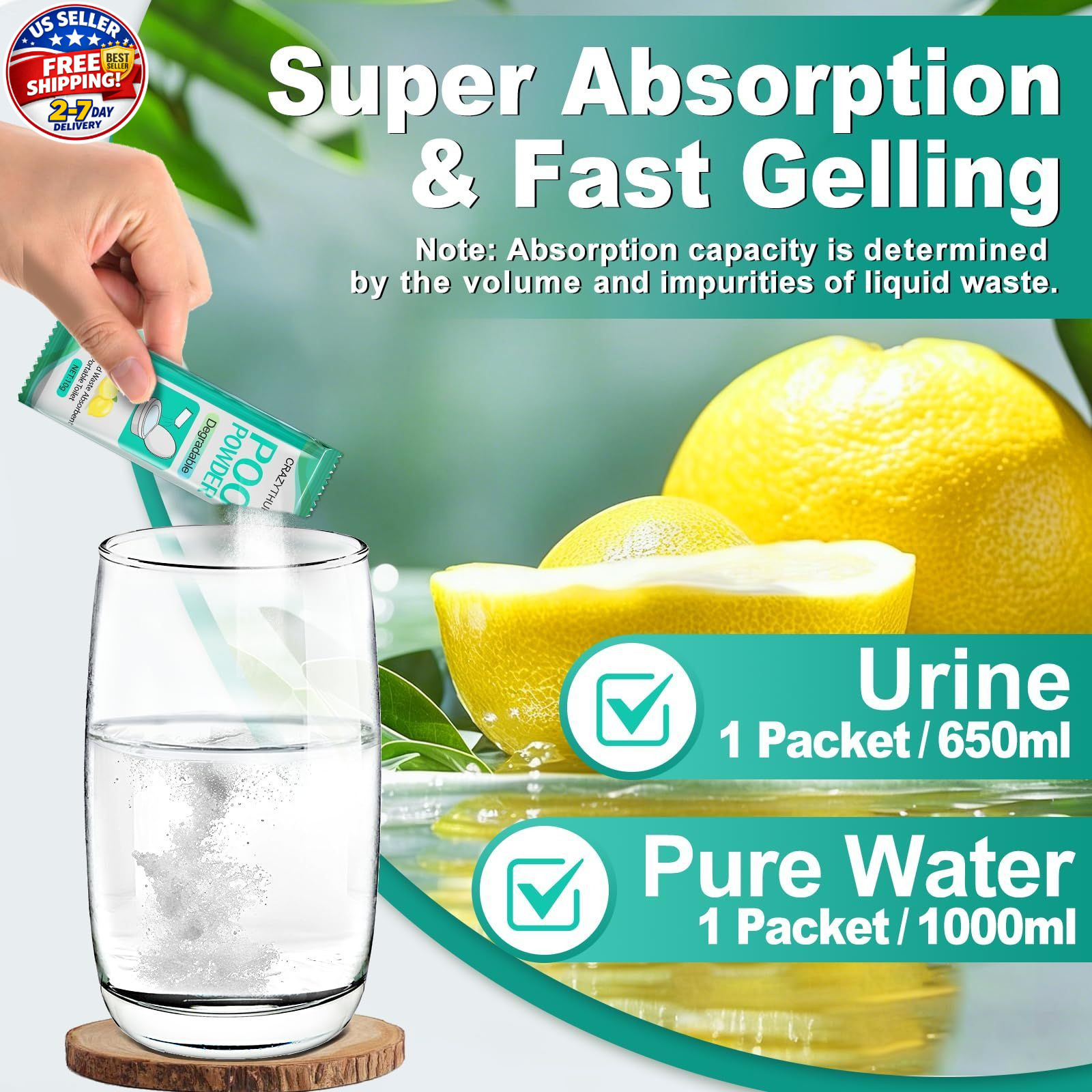 Poo Powder for Portable Toilet Gel Powder, Camping Toilet Gel | Lemon Scent Pee