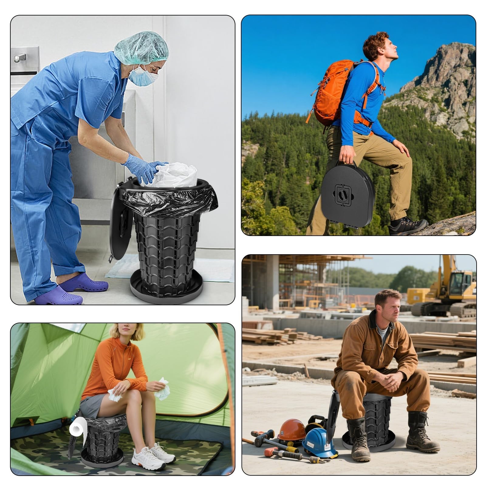 XXL Portable Retractable Camping Toilet – Adjustable Height, 440lbs Capacity, Co