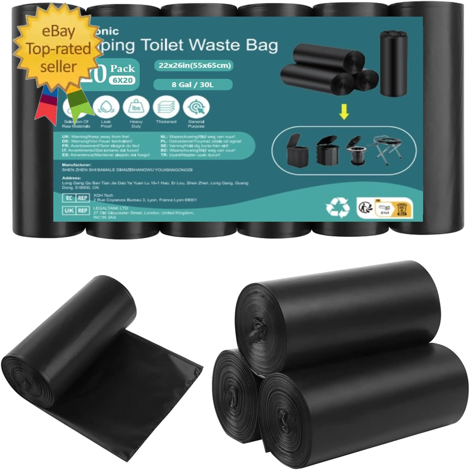 Camping Toilet Bags, 120 PCS (6 Roll) Portable Toilet BagsThickened Toilet Waste