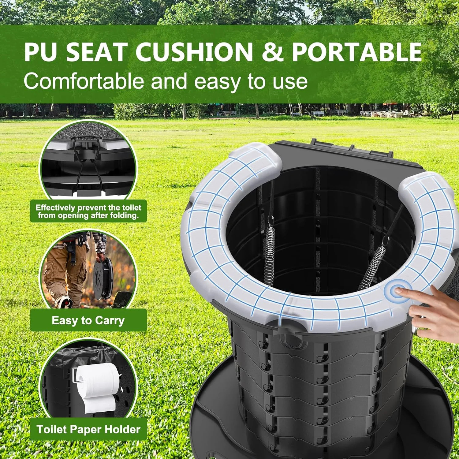 BLIKA Upgraded Retractable Portable Toilet with Soft Cushioned Seat, 350LBS Fold