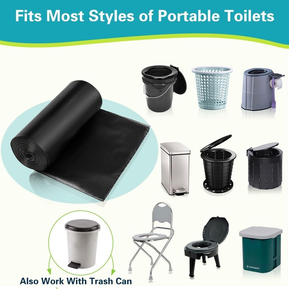 Portable Toilet Bags with Drawstring & Lemon Scent, Biodegradable Camping Toilet