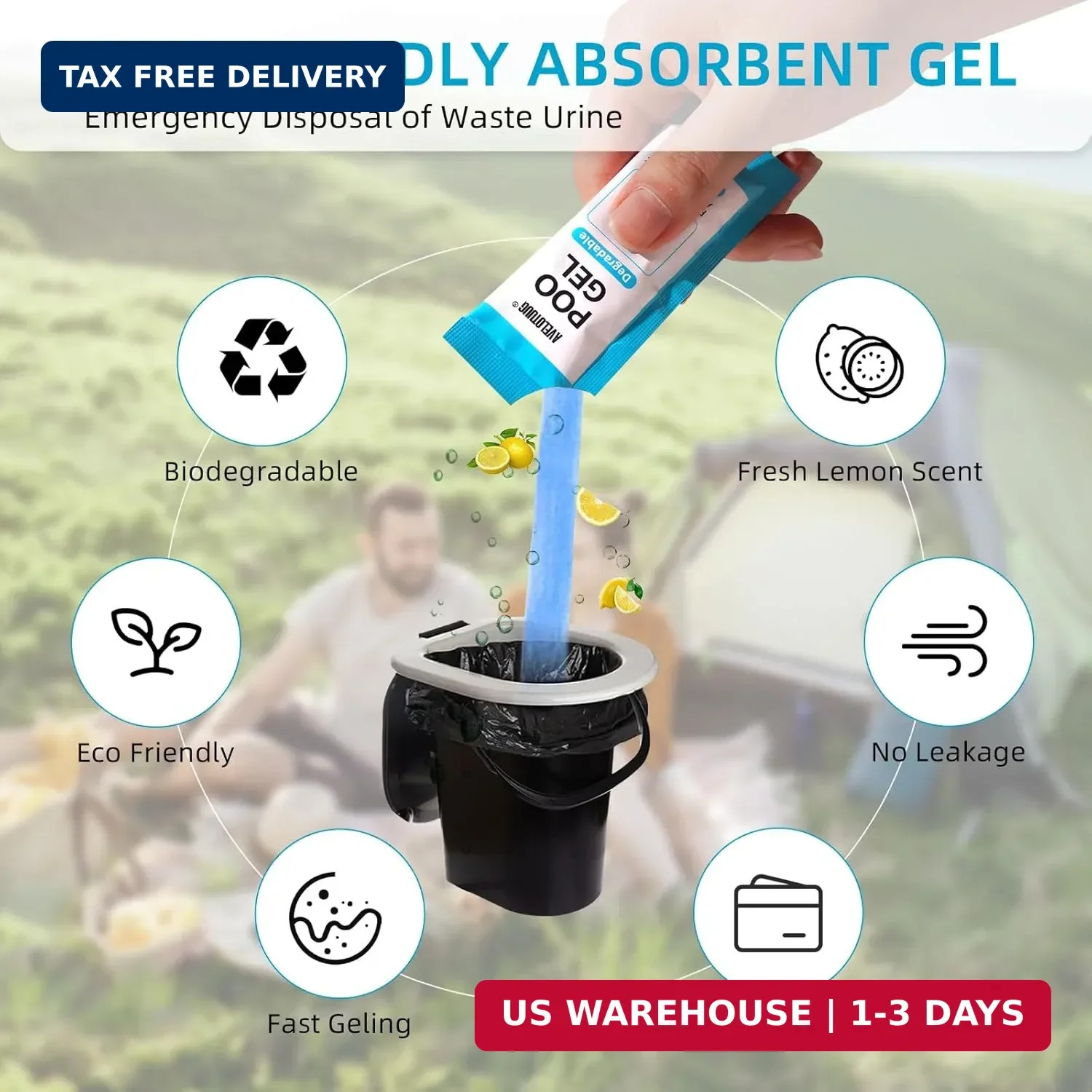 Portable Toilet Absorbent Gel Powder, 25 Pack Poo Gel for Camping Toilet Solid W