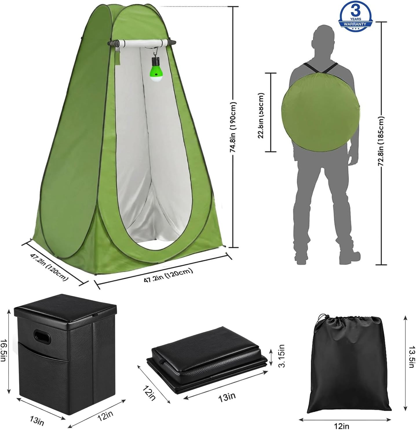 Folding Camping Toilet 190lb Portable Commode Panmout