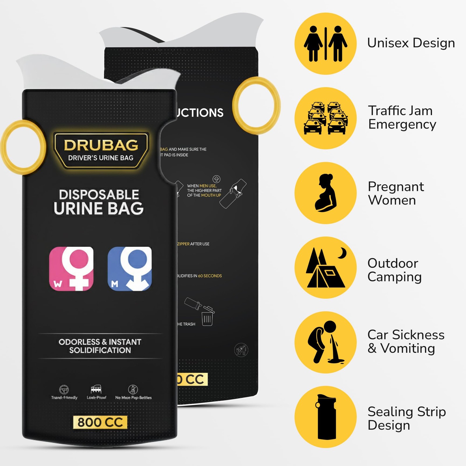 Driver’s Disposable Urine Bag – 24 PCS – Instant Solidification Technology – …