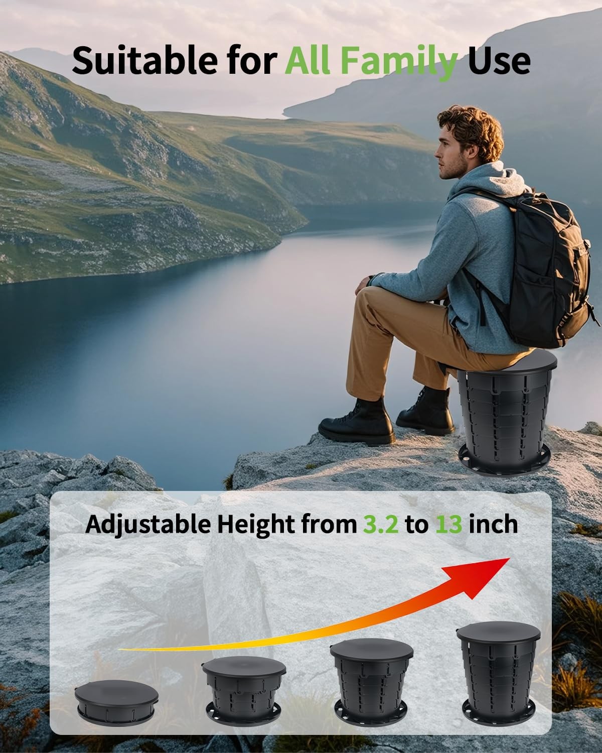Retractable Portable Camping Toilet Foldable Potty Adjustable Height Car Boat